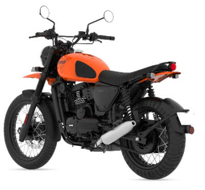 Yezdi Scrambler Single Tone Cruiser Bikes Petrol Single cylinder, 4 Stroke, Liquid Cooled, DOHC 29.1 PS @ 8000 rpm Bold Black, Fire Orange, Outlaw Olive, Yelling Yellow