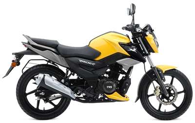 TVS Raider SmartXonnect Sports Bikes Petrol Air and oil cooled single cylinder, SI 11.38 PS @ 7500 rpm Fiery Yellow, Wicked Black