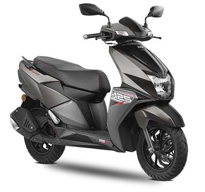 TVS NTORQ 125 Disc Scooter Petrol Single Cylinder, 4 - Stroke, SI, Air Cooled, Fuel Injected 9.38 PS @ 7000 rpm Metallic Grey, Metallic Blue, Matte Red, Metallic Red