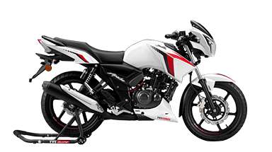 TVS Apache RTR 160 Disc Sports Bikes Petrol SI, 4 stroke, Air cooled, SOHC, Fuel Injection 16.04 PS @ 8750 rpm Pearl White, Gloss Black, Racing Red, Matte Blue, T Grey