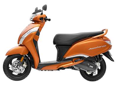 TVS Jupiter 125 Disc  Petrol Single cylinder, 4 stroke, Air cooled 8.15 PS @ 6500 rpm Dawn Orange, Indiblue, Titanium Grey, Pristine White