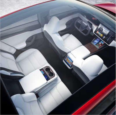 Tesla Model S Plaid 5 Door Liftback Electric Fully automatic temperature control (Tri zone) Air vents hidden throughout the cabin HEPA filtration Pearl White multi coat Solid Black Midnight Silver metallic Deep Blue metallic Red multi coat $1,27,590 as on 08 December 2022