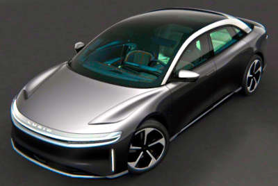 Lucid Air Touring Electric Sedan Electric Fully automatic Four Zone climate control (HVAC - Heating, Ventilation, Air Conditioner) WiFi, Android Auto, Apple CarPlay Stellar White Infinite Black Cosmos Silver Quantum Grey Zenith Red All exteriors are trimmed in bright platinum theme accents $1,07,400 (as on 31 January 2023)