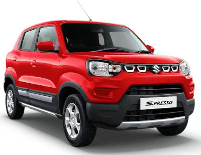 Maruti S-Presso Std Hatchback Petrol 2 Airbags (Driver, Front Passenger) 24.12 km/l No Android Auto (No), Apple Car Play (No) Solid Fire Red Solid Sizzle Orange MetalliC Granite Grey Metallic Silky Silver Pearl Midnight Black Pearl Starry Blue Solid White