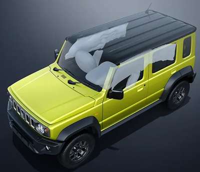 Maruti Jimny Alpha MT Compact SUV (Sports Utility Vehicle) Petrol 16.94 km/l 6 Airbags (Driver, Front Passenger, 2 Curtain, Driver Side, Front Passenger Side) K15B Kinetic Yellow with Bluish Black Roof, Sizzling Red with Bluish Black Roof, Nexa Blue, Bluish Black, Granite Gray, Pearl Arctic White