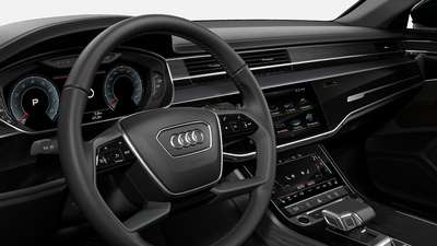 Audi A8 L Technology Sedan Mild Hybrid (Electric + Petrol) 8 Airbags (Driver, Front Passenger, Sides, Rear), Optional 9 or 10 Airbags 3.0L Twin-Turbocharged FSI V6 MHEV Brilliant black (Solid), District green (Metallic), Firmament blue (Metallic), Floret silver (Metallic), Glacier white (Metallic), Manhattan gray (Metallic), Mythos black (Metallic), Terra gray (Metallic), Vesuvius gray (Metallic)